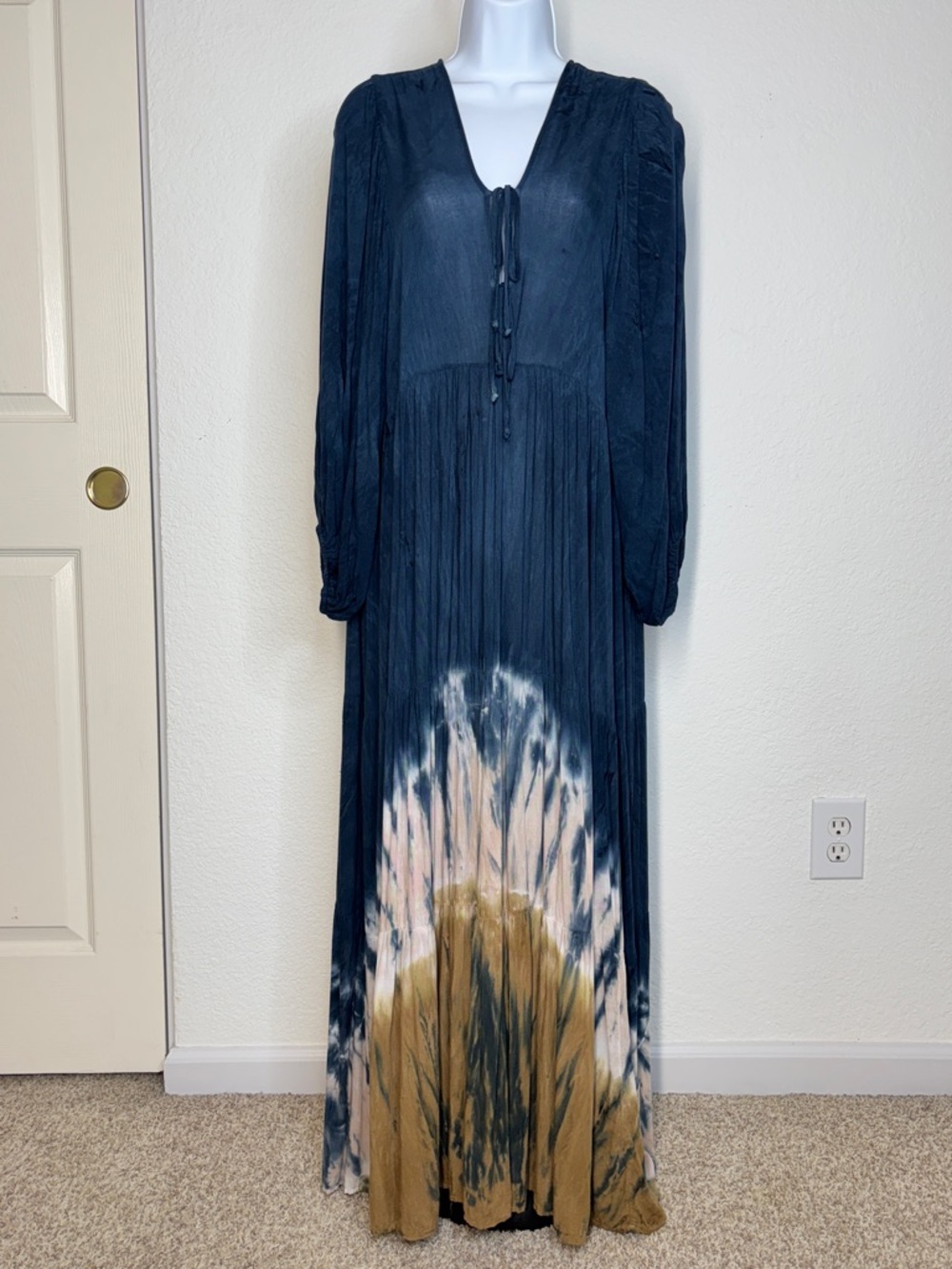 Young Fabulous & Broke Dawn Navy Tie Dye Maxi Dress Bohemian Large